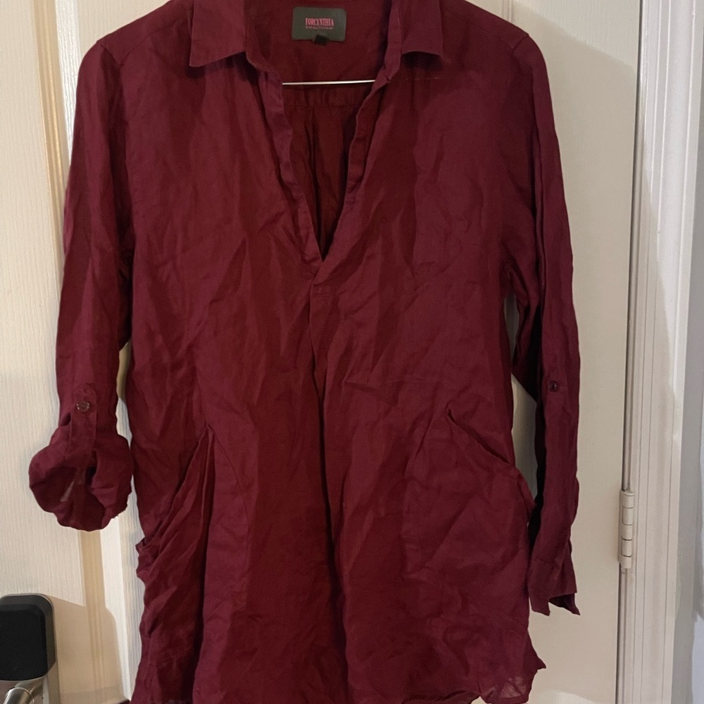 For Cynthia Burgundy Linen Swim Coverup
